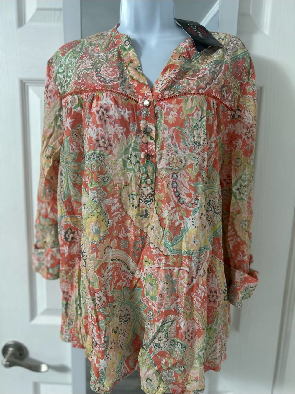 Cocomo Coral Multi Floral Paisley Button-Front Tunic